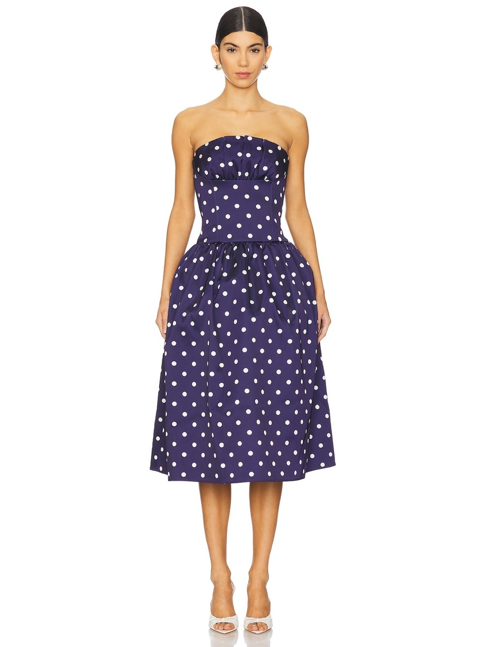 Self-Portrait Polka Dot Satin Midi Dress in Navy Size 8